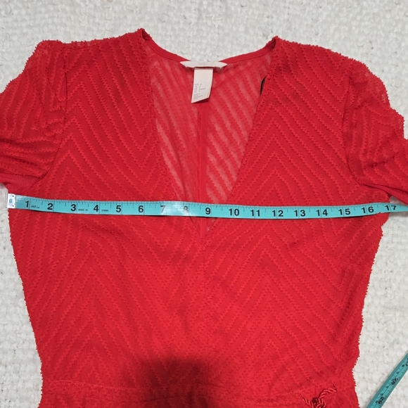 H&M Red Maxi Dress Sheer Textured Chevron Katy Perry Holiday Collection Size 4 - Picture 14 of 15